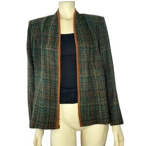 Vintage M.H.M. Melissa Harper collarless brown plaid woven blazer size 14